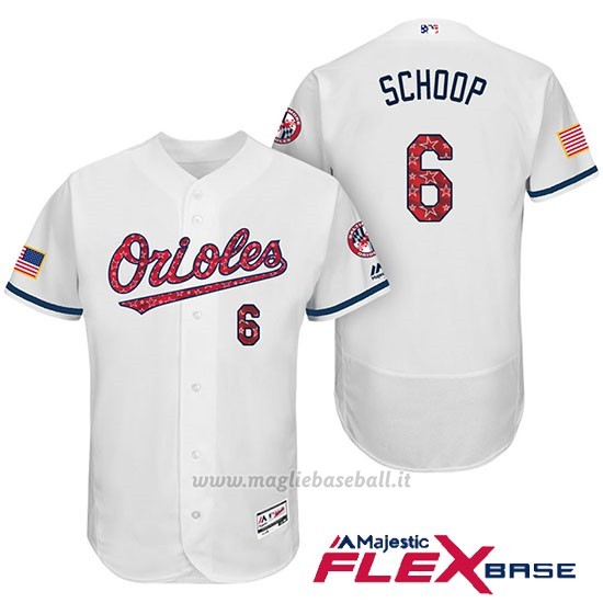 Maglia Baseball Uomo Baltimore Orioles 2017 Estrellas Y Rayas 6 Jonathan Schoop Bianco Flex Base